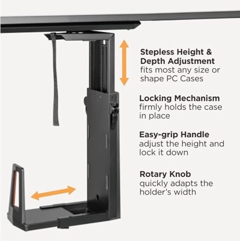 AFTERWORK Glide X Deluxe Gaming Under Desk CPU Holder with RGB Lighting and Sliding Track - Adjustable, Space-Saving, and Customizable (Black)